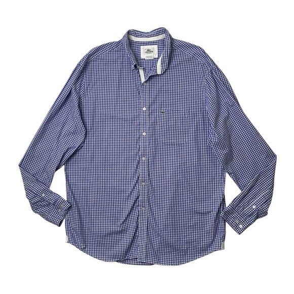 Lacoste Shirt Mens 45 Regular Blue White Cotton Gingham Button Down Long Sleeve - Picture 1 of 9